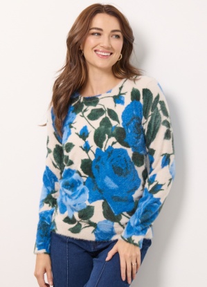 Mudflower Rose Print Fluffy Jumper